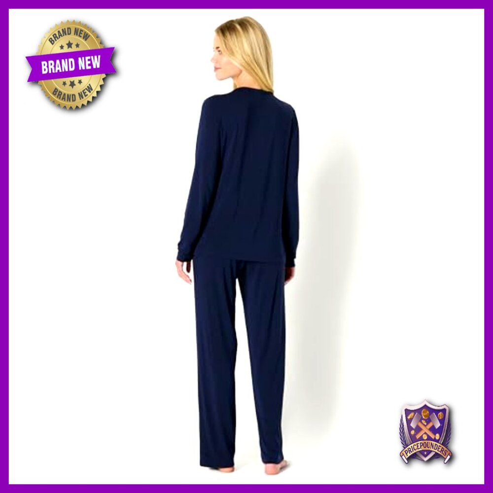 Women's Long Sleeve Henley Pajama Set Modal Jersey Large Relaxed Fit - Picture 5 of 7